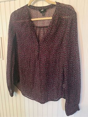 Paige 100% Silk Floral Patterned Medium Semi Sheer Blouse
